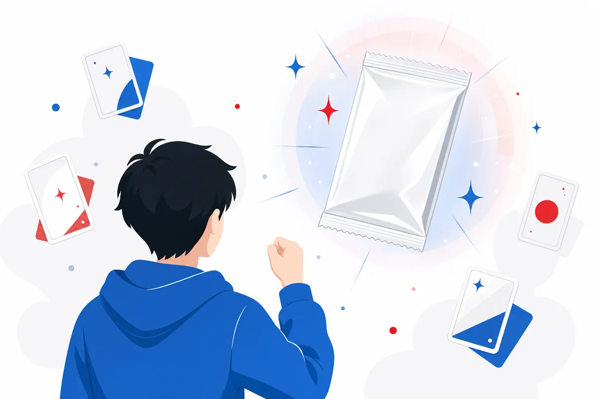 光るパックに向かって手を上げている人物を後ろから描いたイラスト