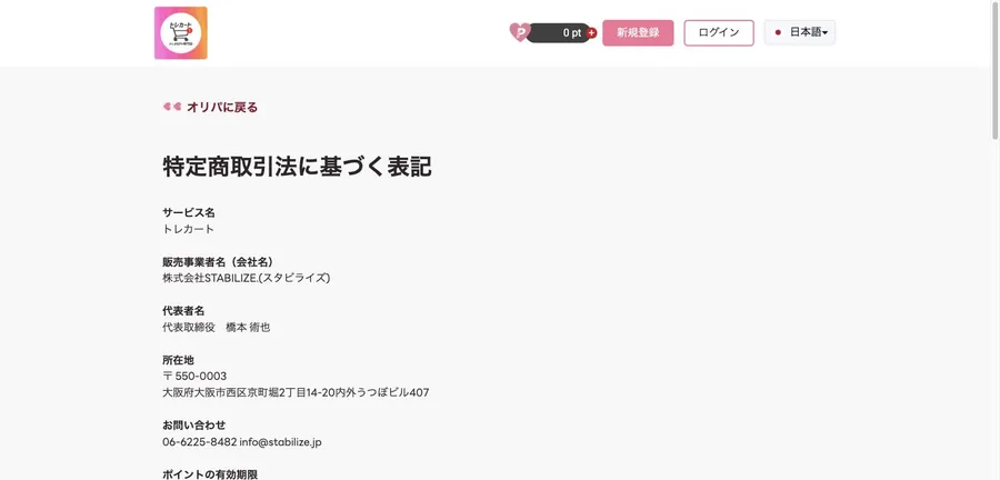 トレカート 特定商取引法に基づく表記